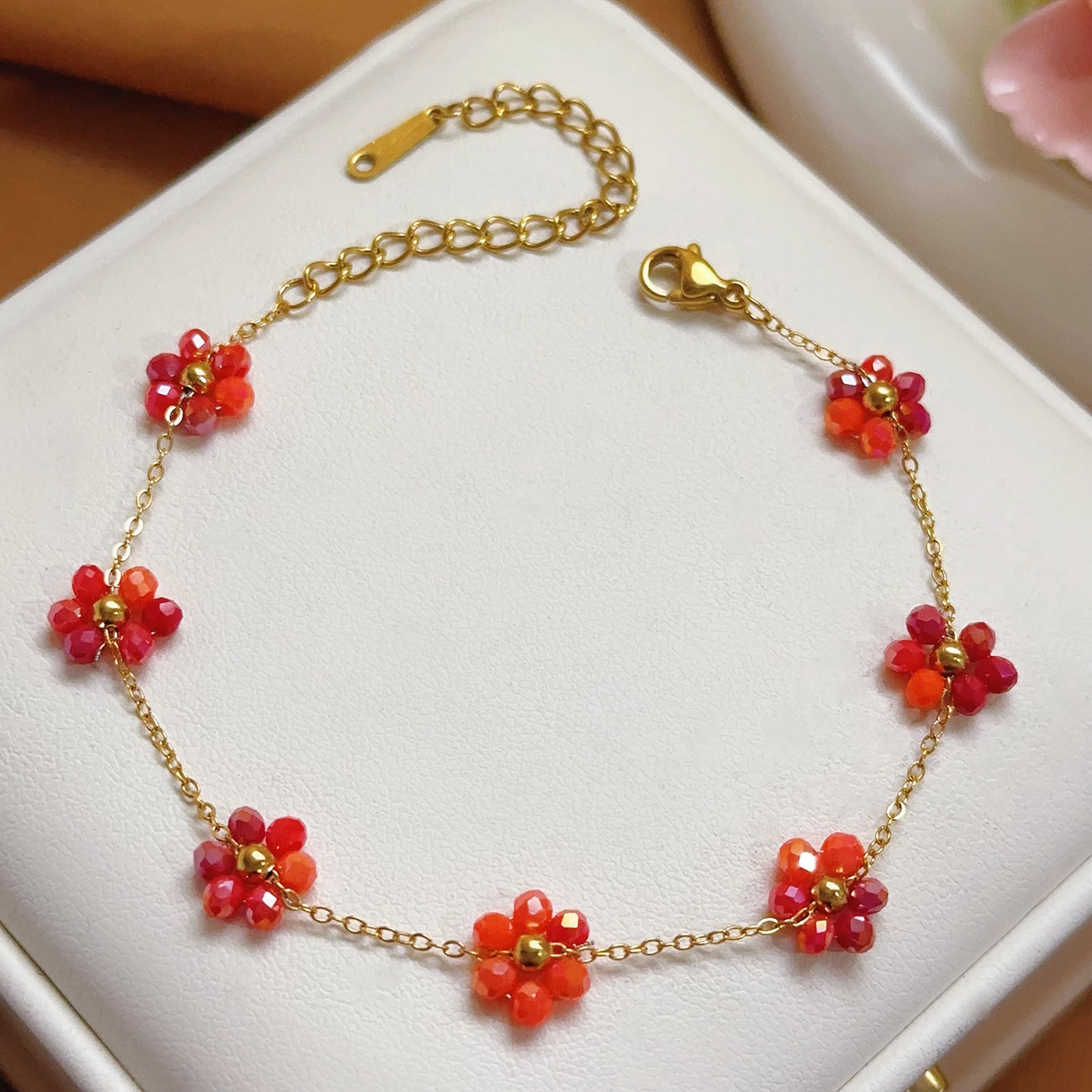 Bohemian Beaded Handmade Small Flower Micro Glass Bead Titanium Jewelry Set