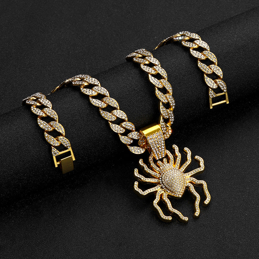 Men's Hop Full Diamond Personality Exaggerated Three-dimensional Big Spider Alloy Trendy Necklace