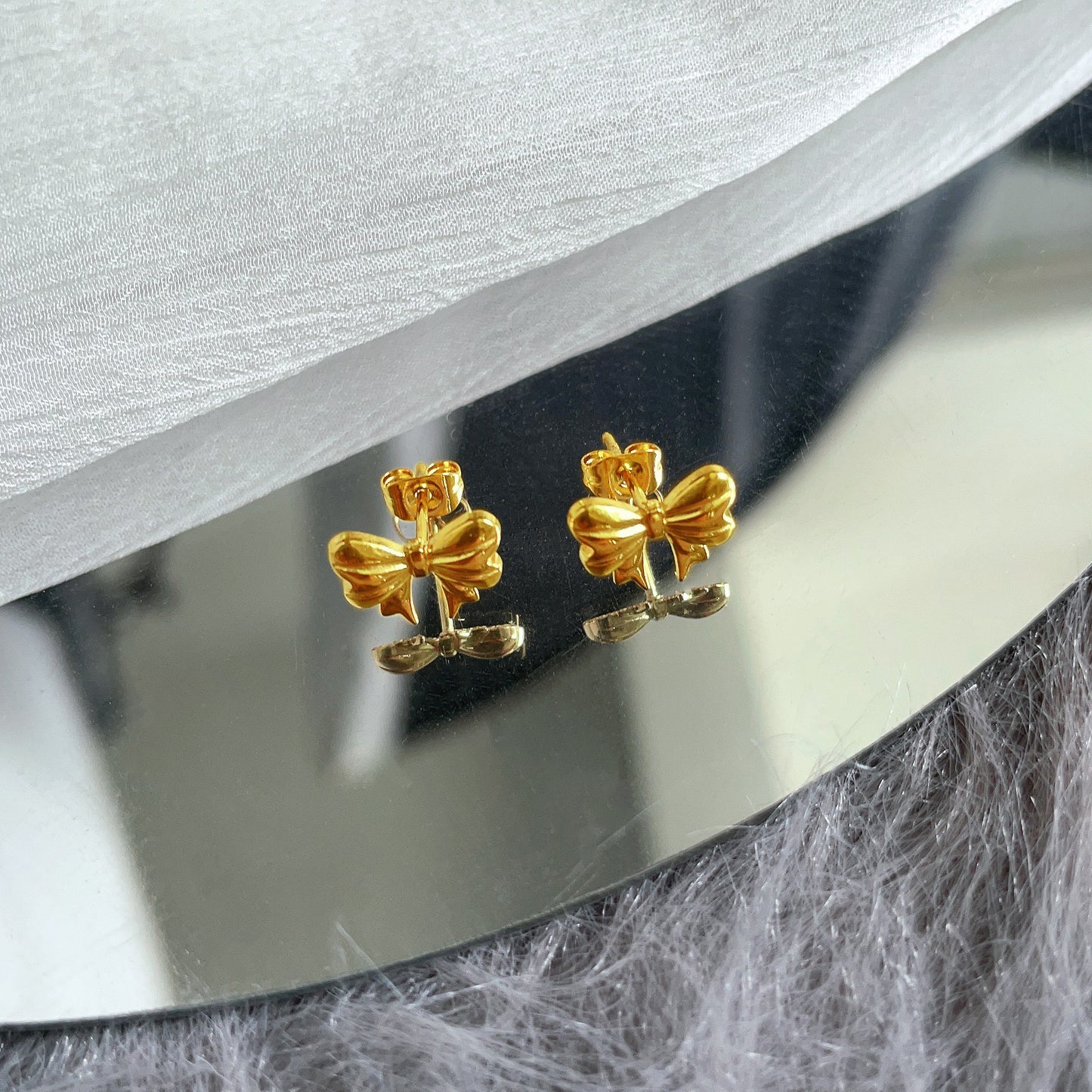 Steel Princess Series Bow Live Female Stud Earrings