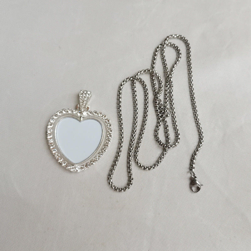 Thermal Transfer Blank Diamond Studded Hollow Personality Picture Printing Double-sided Necklace