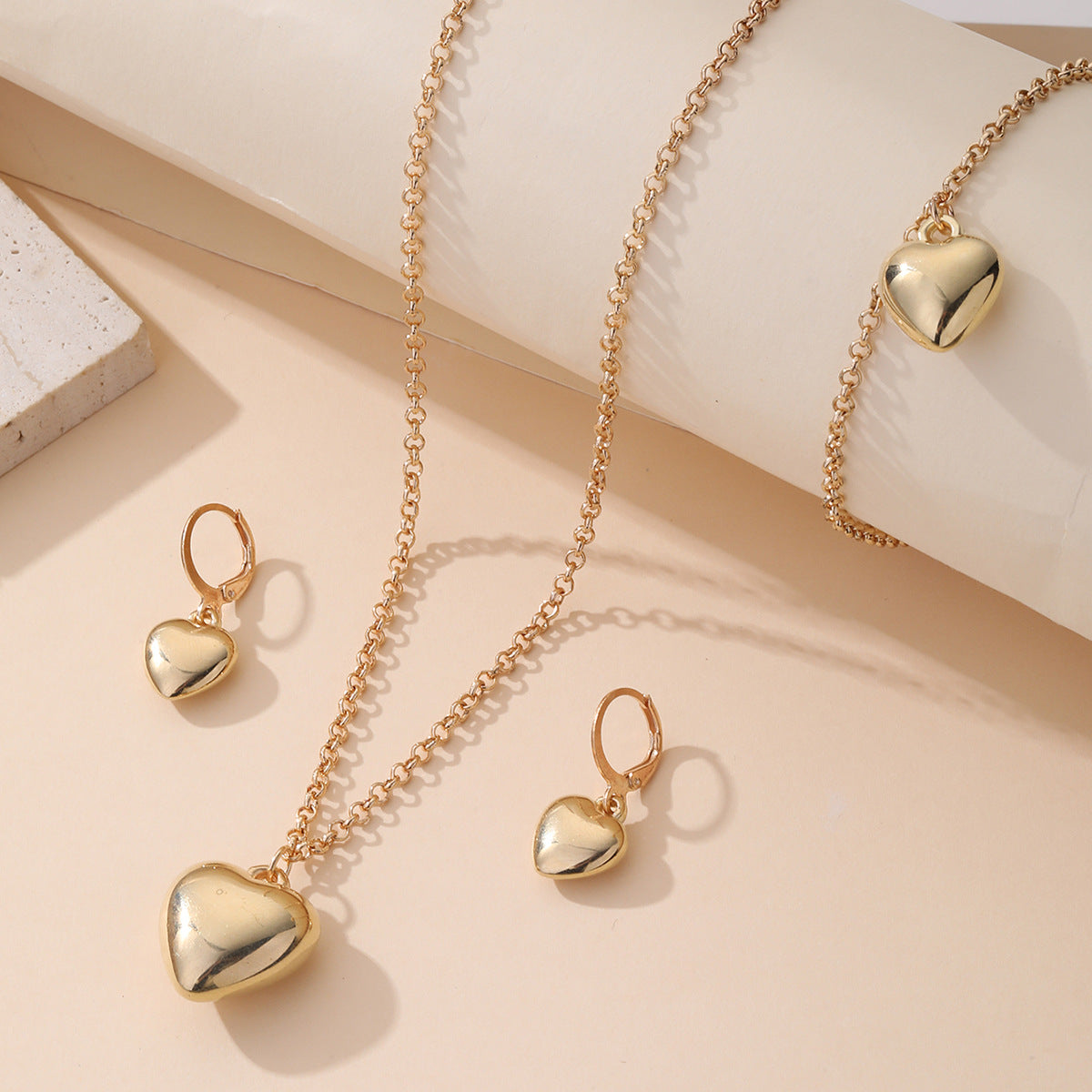 Fashion Peach Heart Creative Combination Female Jewelry Set