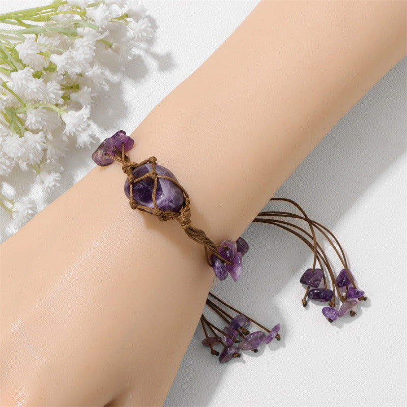Women's Crystal Creative Hand Weaving Mesh Amethyst Pink Bracelets