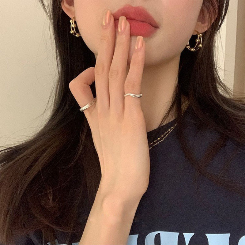 Women's Cold Style Metal Beads Double For Niche Rings