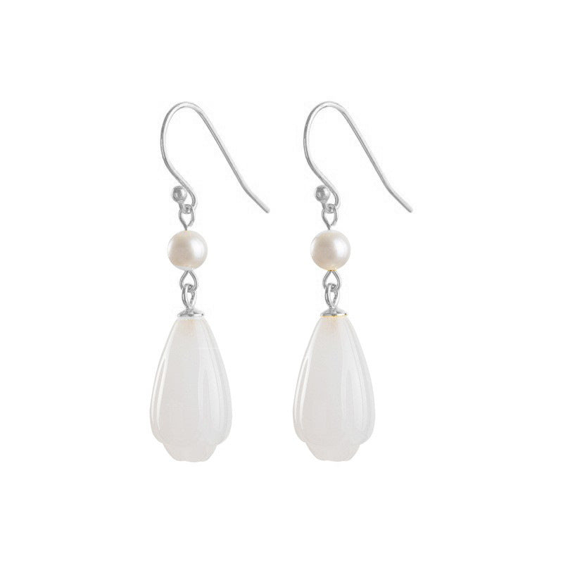 Niche Ancient National Fashion White Jade Ear Hook