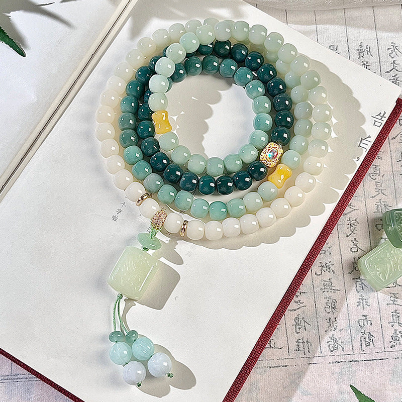 Natural Green Gradient Bodhi Small Wine Barrel Seed Buddha Beads Bracelet