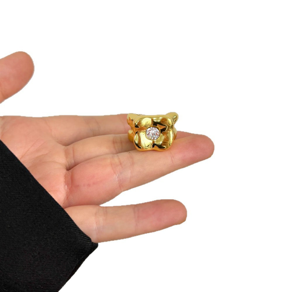 Open Adjustable Female High Sense Square Inlaid Ring