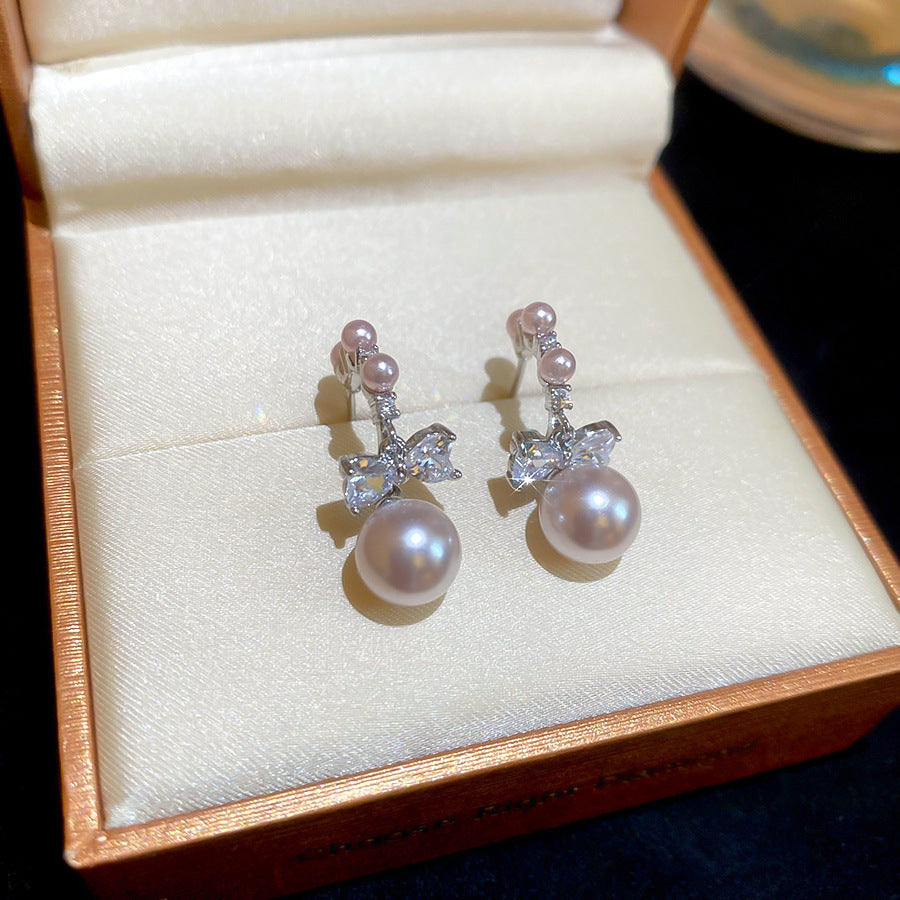 Korean Style Zircon Pearl Cold Simple Elegant Light Luxury Stud Earrings