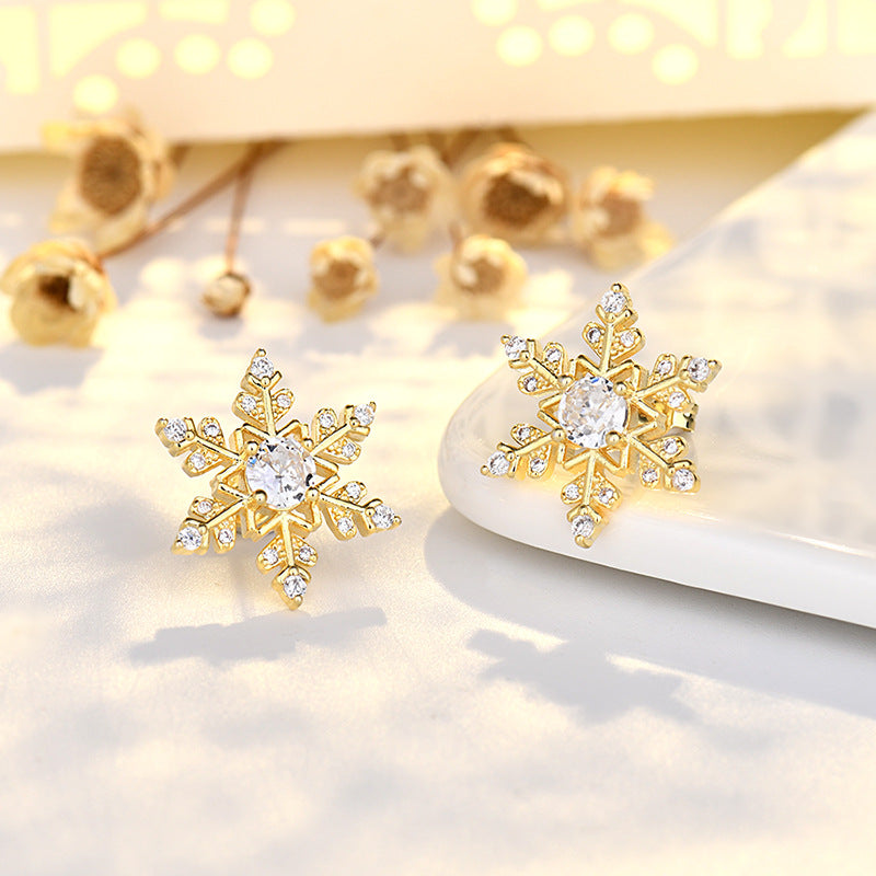 Women's Sier Needle Zircon Snowflake Christmas Design Earrings