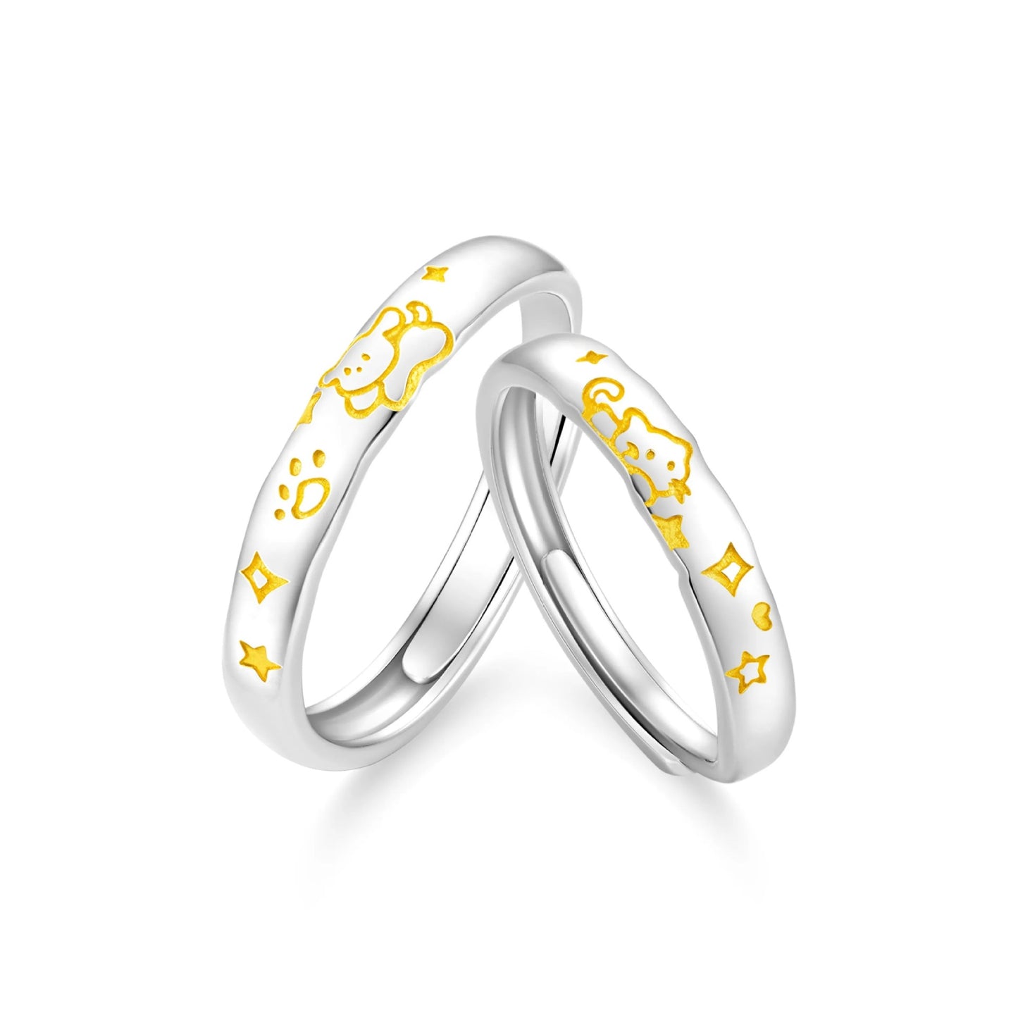 Women's & Men's Couple Sier Dogs Cats Pet Sweet Holiday Rings