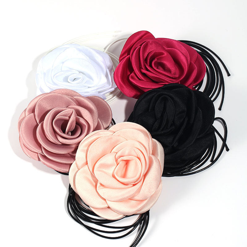 Women's Korean Style Handmade Fabric Flower Strap Necklaces