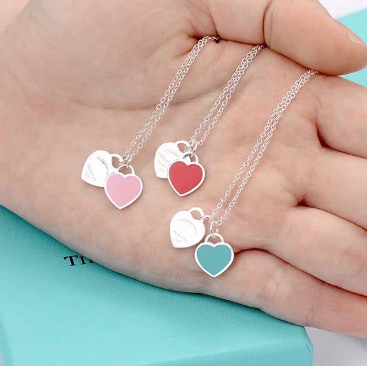 Women's Red Heart Drop Oil Enamel Blue Necklaces