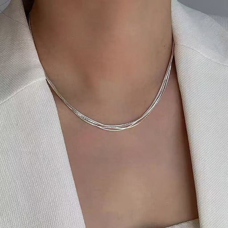 Women's Sier Lucky Beads Bowknot Clavicle Chain Light Luxury Minority High-grade Necklace