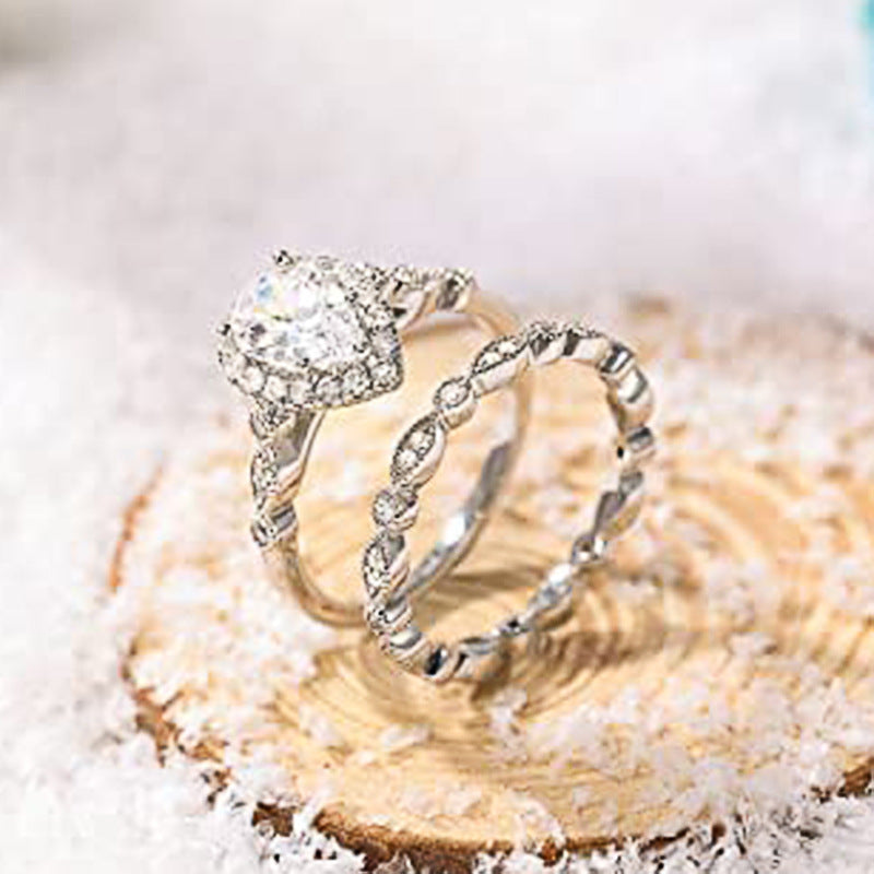 Couple Water Drop Pear-shaped Wedding Two Classic Simple Design Sense Rings