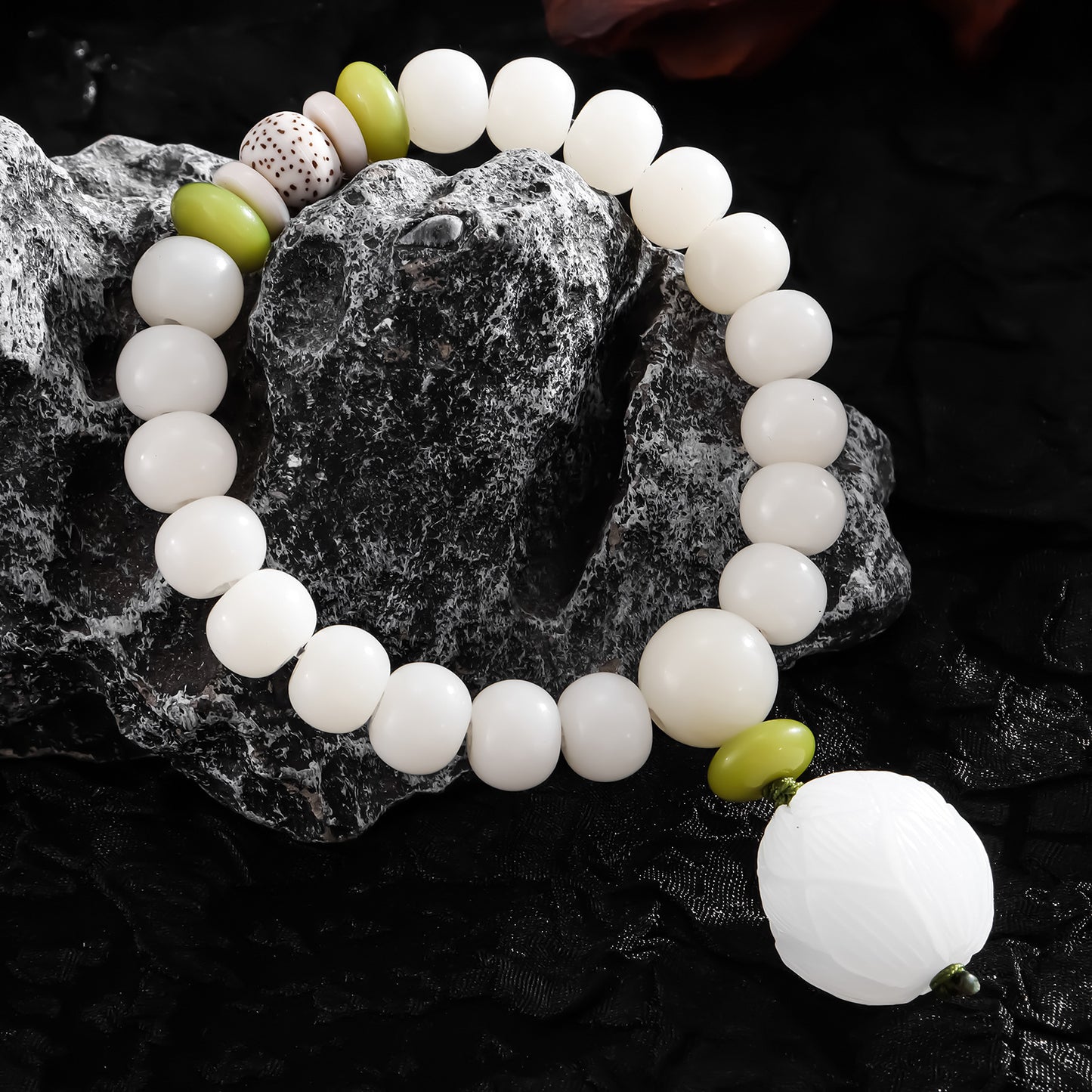 Bodhi White Jade Lotus Buddha Beads Rosary Seed Scenic Spot Bracelet