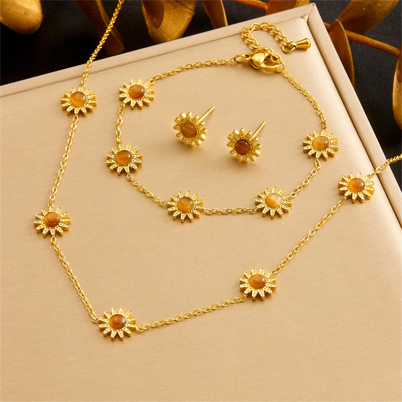 Exquisite Gold-plated Stainless Steel Love Pearl Flower Butterfly Jewelry Set