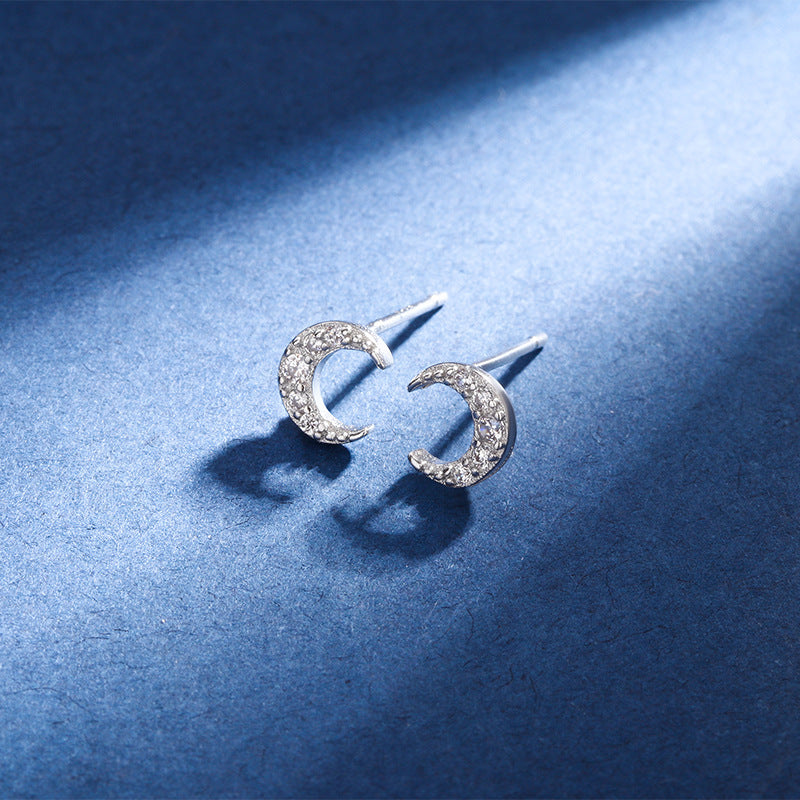 Women's Diamond Moon Simple Graceful Cute Sweet Small Stud Earrings