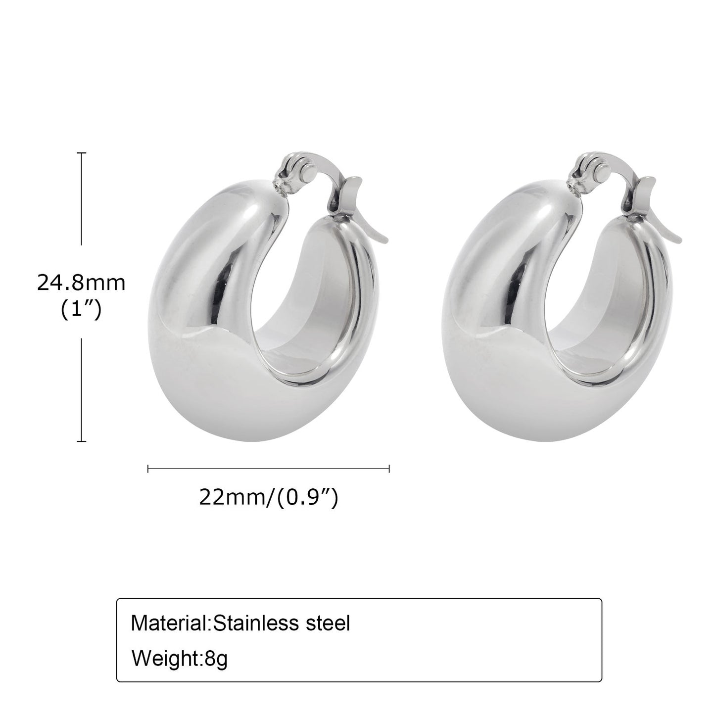 Exaggerated Stainless Steel Hollow Geometric U-shaped Curved Rings
