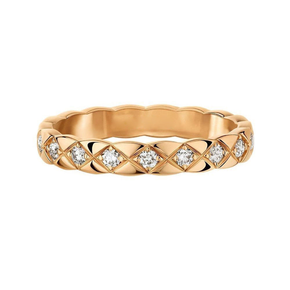 Diamond Plaid Gold Titanium Steel Couple One-hand Straight Hair Light Rings