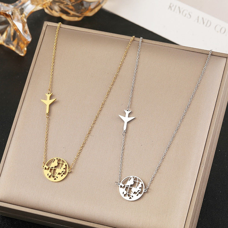 Simple Fashion Stainless Steel Airplane World Necklace