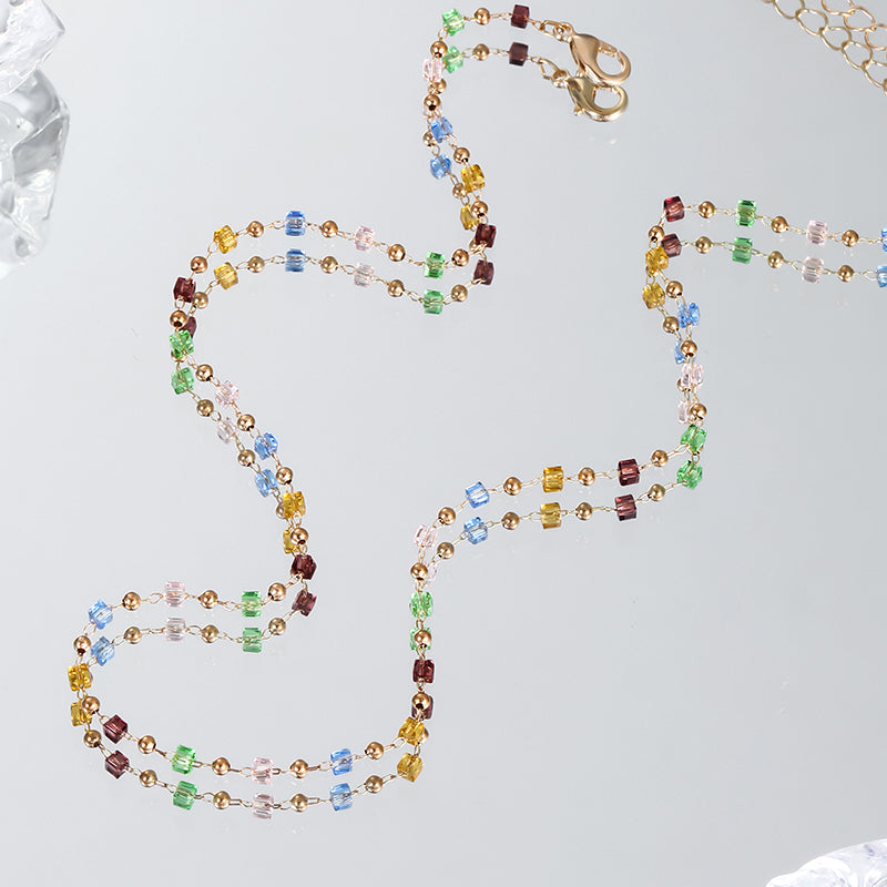 Women's Colorful Natural Stone Geometric Titanium Steel Gold Stainless Necklace