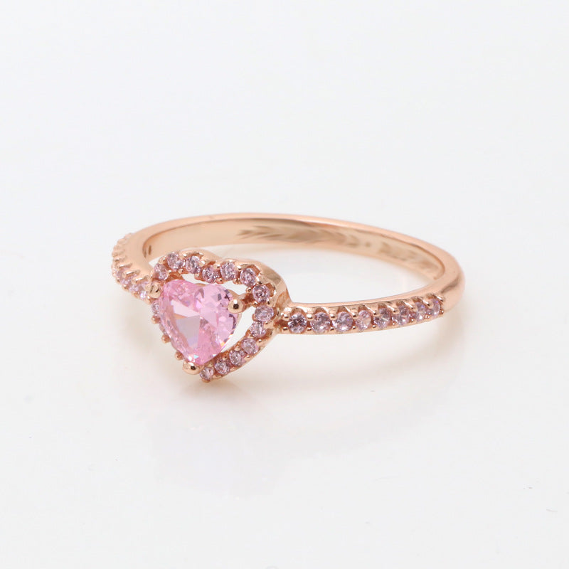 White Copper Noble Heart Heart-shaped Diamond Rose Rings