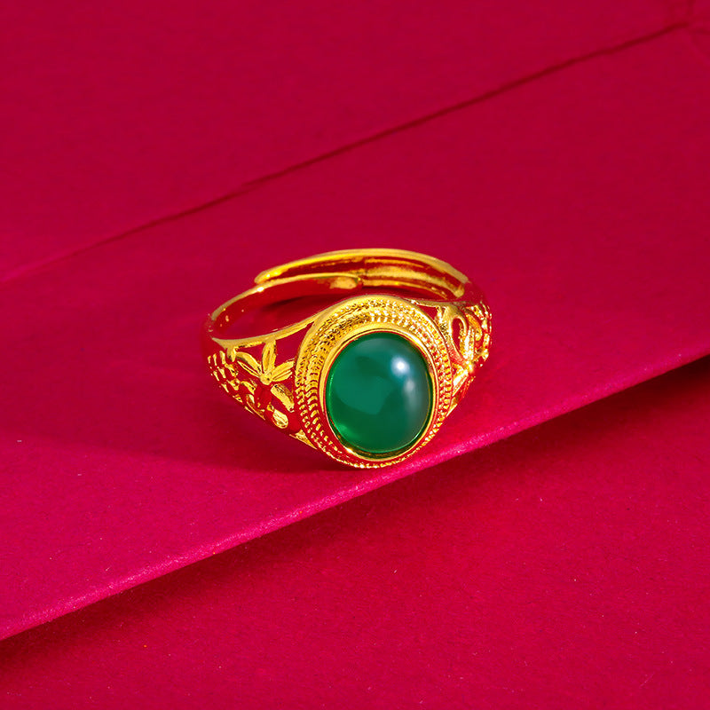 Women's Vietnam Placer Gold Open Red Green Egg Sand Ring