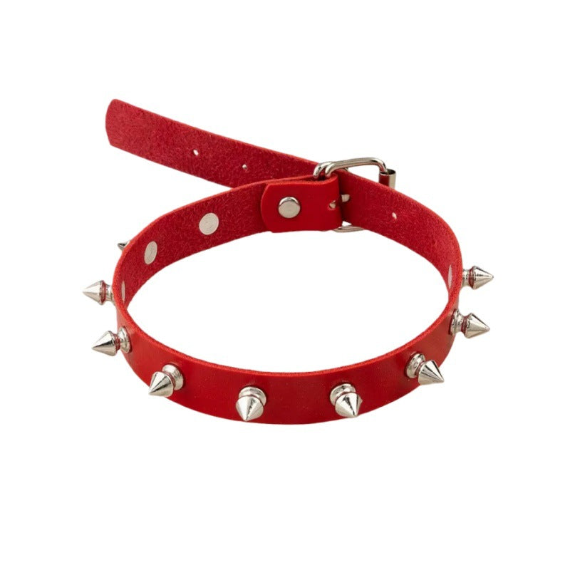 Punk Pointed Rivet Leather Gothic Fan Car Necklaces