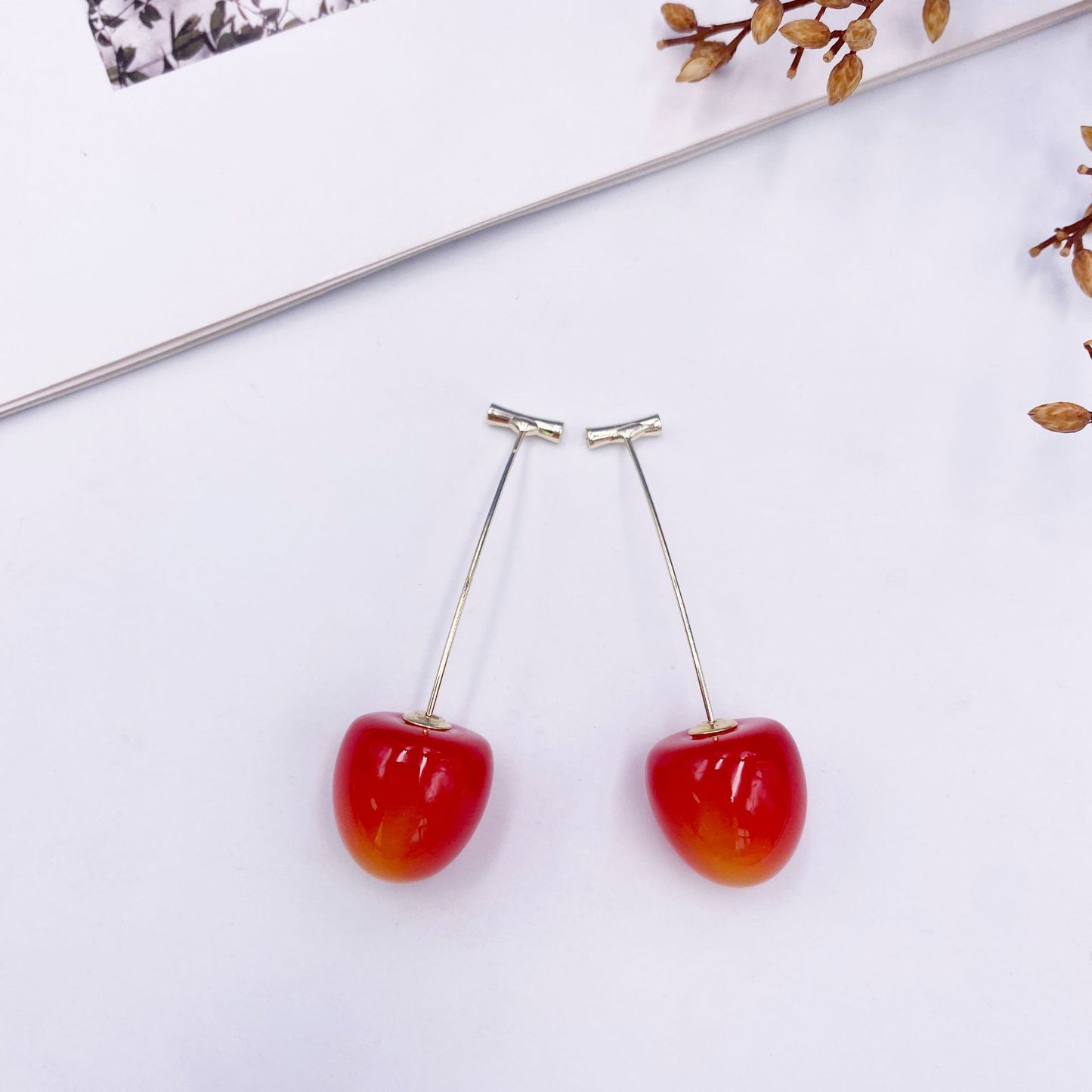 Women's Gold Electroplated Korean Style Cherry Sweet Fruit Long Wild Earrings