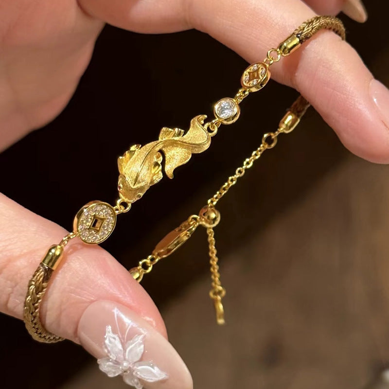 Ancient Style Swallowing Gold Koi Design Retro Necklace