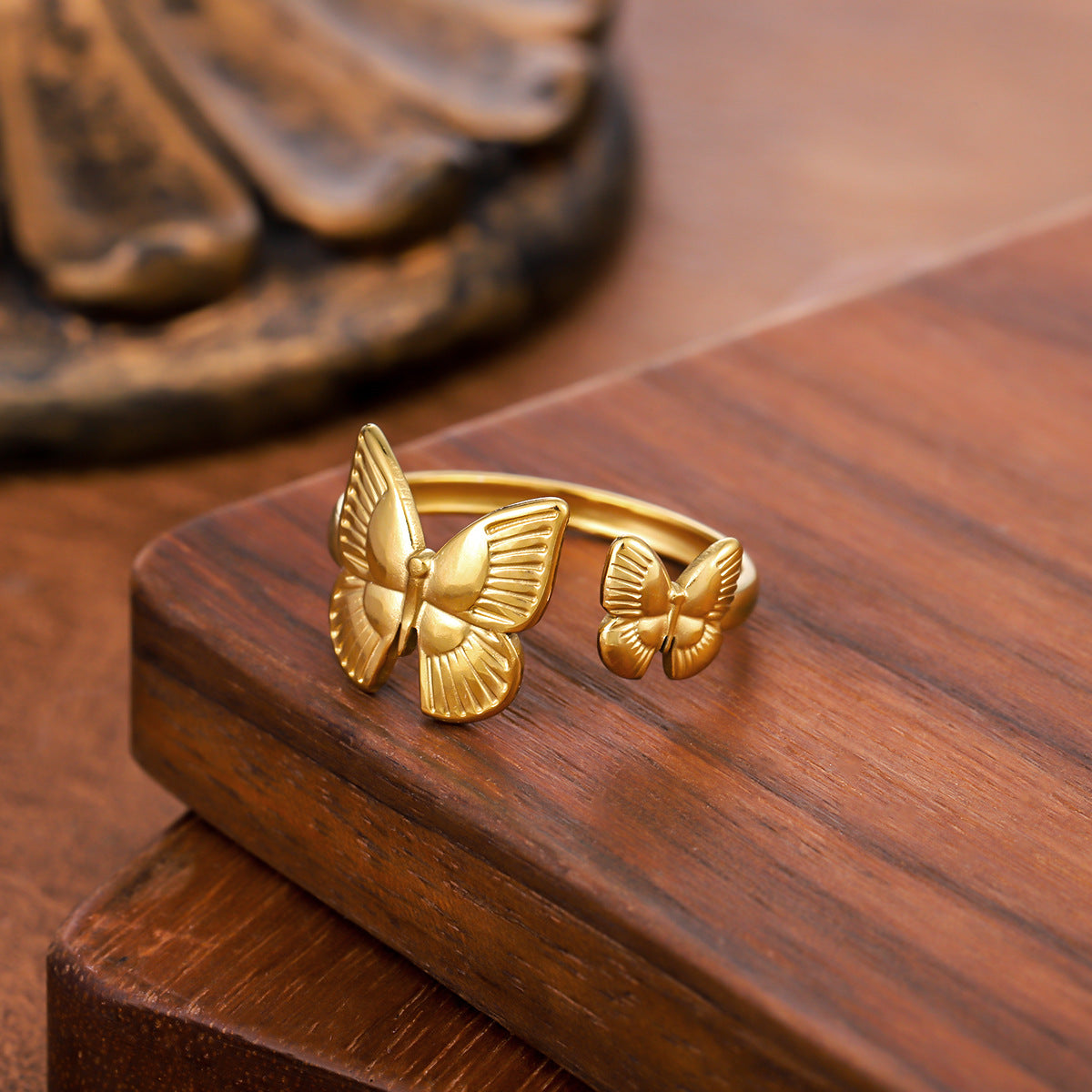 Double Butterfly Stainless Steel Female Cute Animal Opening Adjustable Rings
