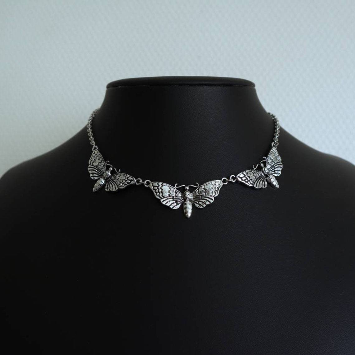 New Comfortable Gothic Moth Butterfly Choke Necklace