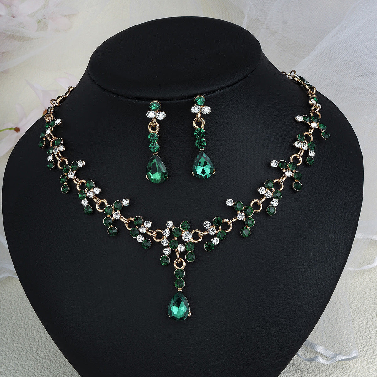 Women's Bridal Wedding Two-piece Dress Rhinestone Pearl Jewelry Set