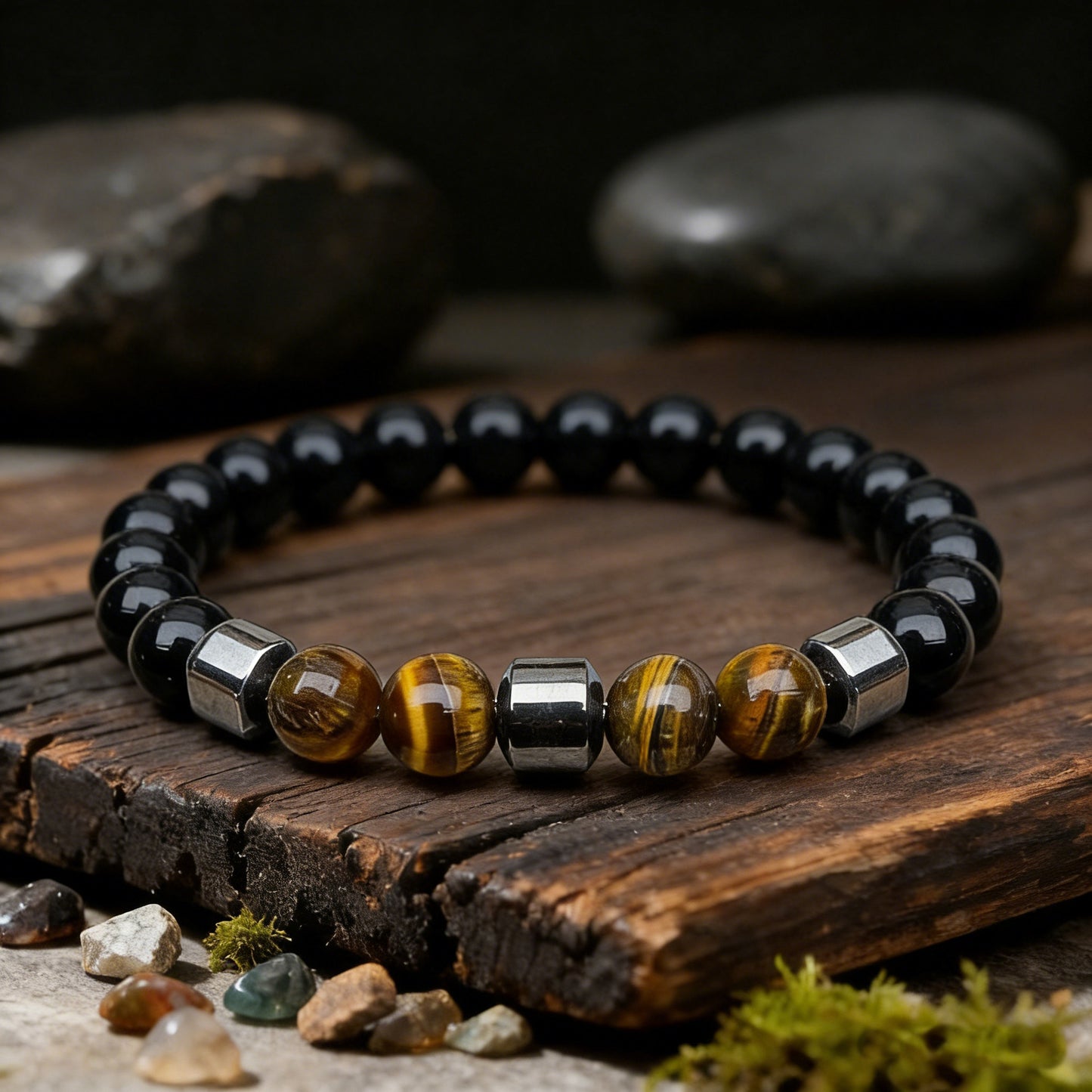 Beautiful Xi Obsidian Tricolor Tigereye Magnet Bracelets
