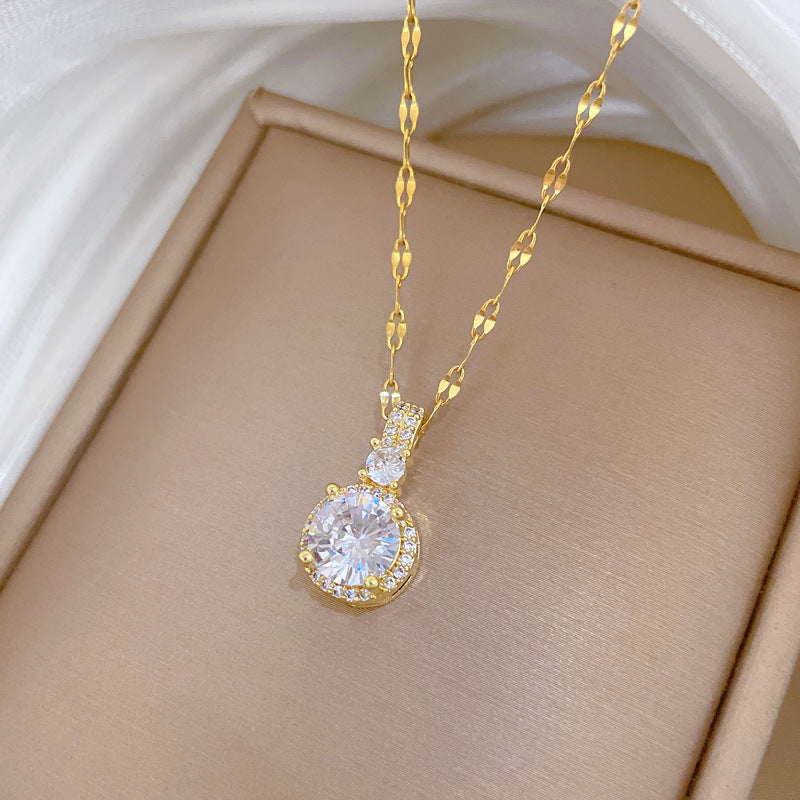 Titanium Steel Light Luxury Full Diamond Micro Inlaid Zircon Shining Necklace