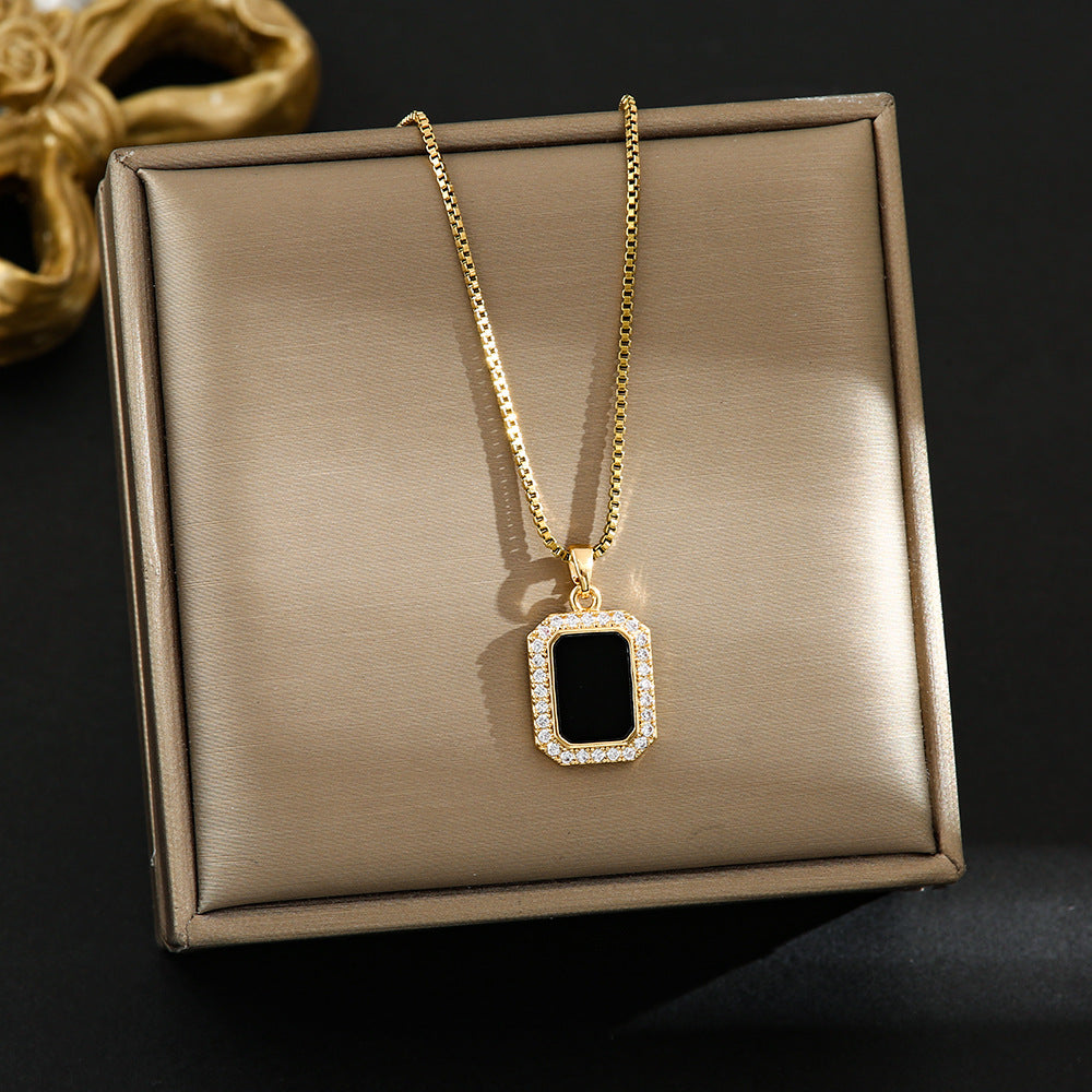 Minimalist Titanium Steel For Black Rectangular Necklace