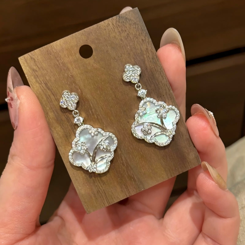 Women's Flower Fritillary Zircon Ear Light Luxury Minority High Sense Earrings