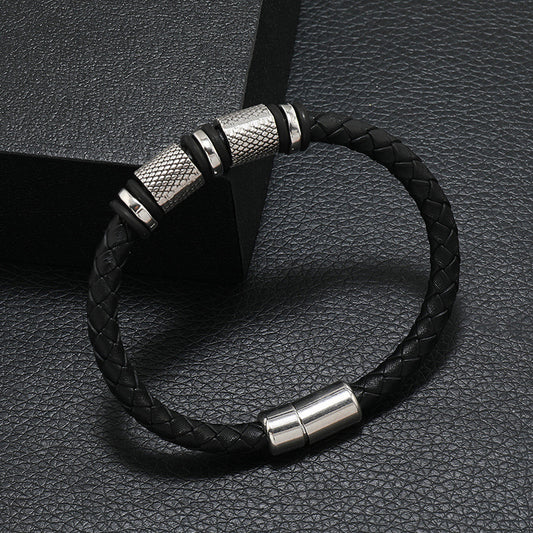 Men's Popular Authentic Leather Weave Alloy Magnetic Bracelets