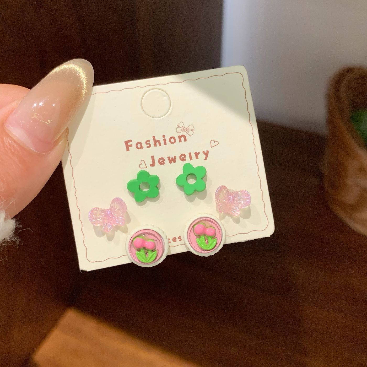 Dopamine Cartoon Heart-shaped Bow Flower Earings Female Sweet Cute Stud Earrings