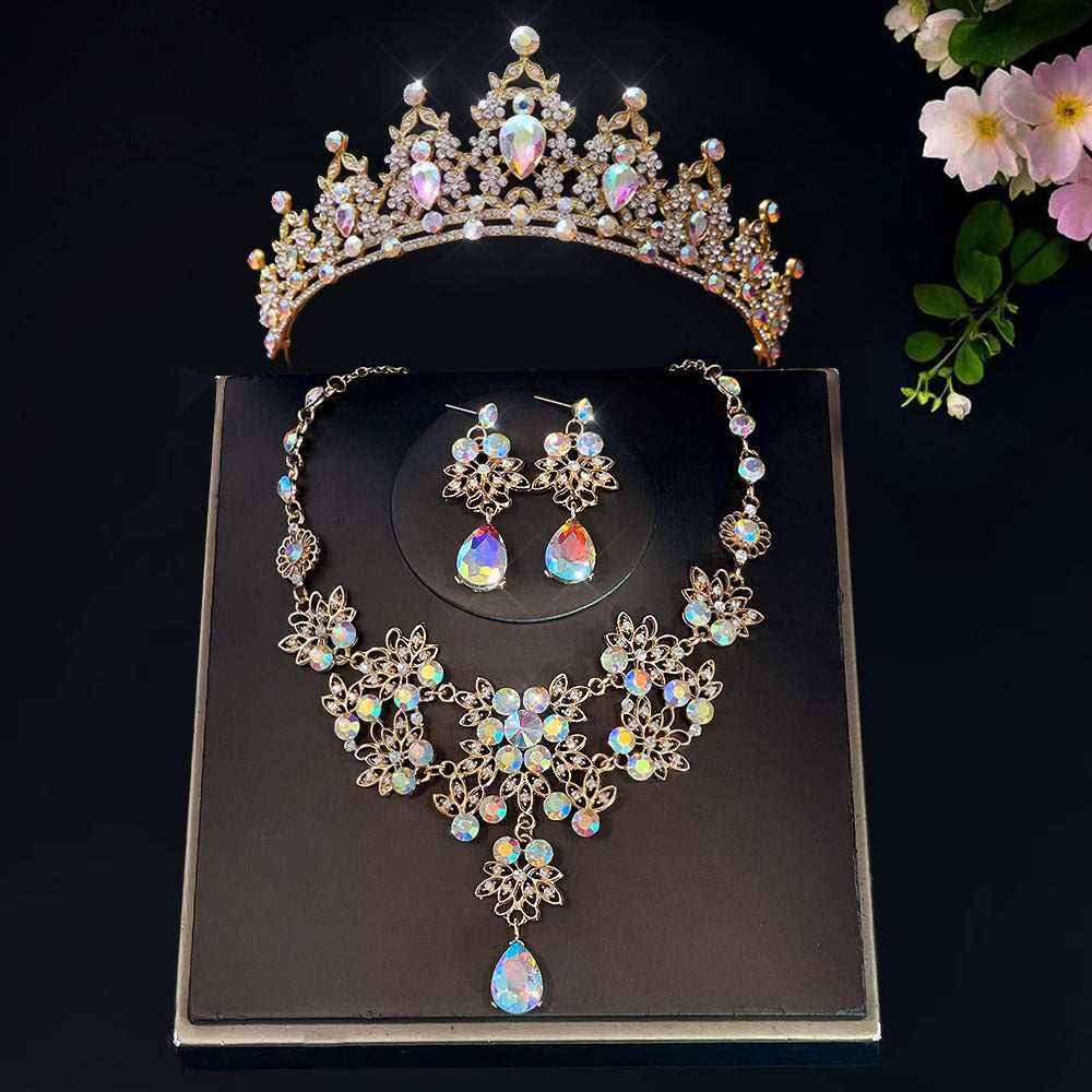 Bridal Headdress Crown Three-piece Wedding Rhinestone Jewelry Set
