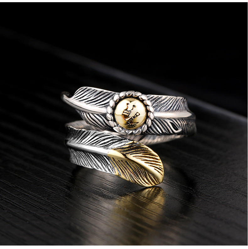 Men's Feather Fashion Retro Indian Design Personalized Hip Hop Punk Single Rings