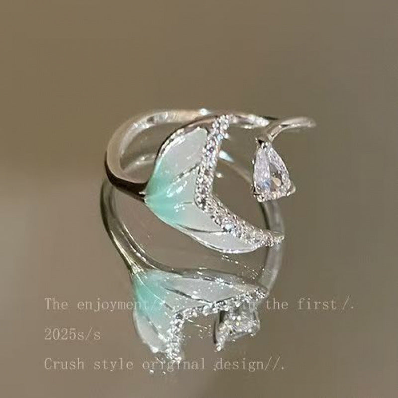 Gradient Fishtail Open-end Zircon Fashion Minimalist Ring