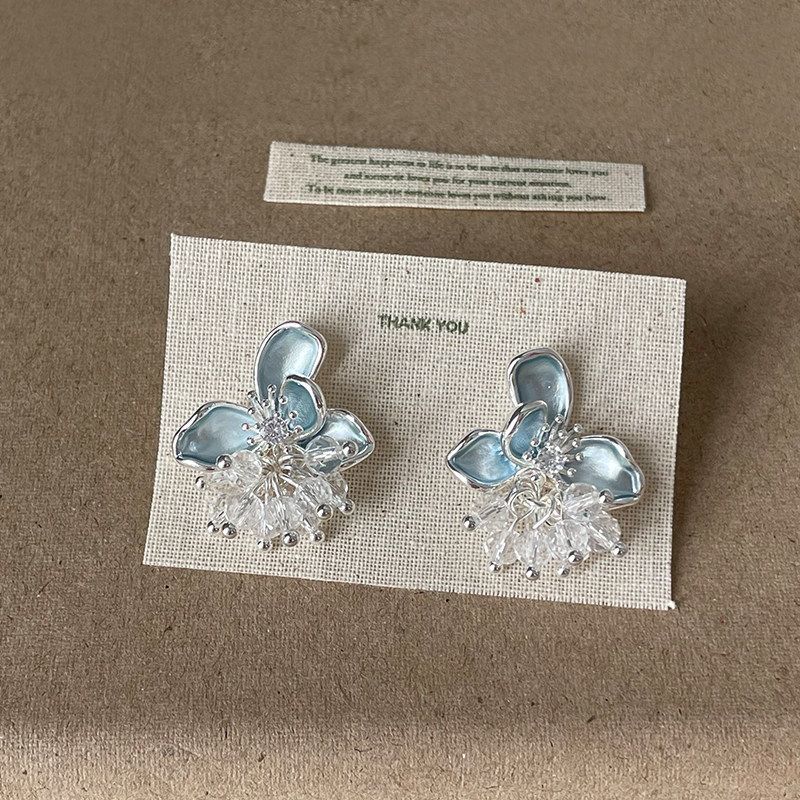 Women's Glaze Flowers Crystal Tassel For Light Luxury High-grade Fresh Simple Stud Earrings
