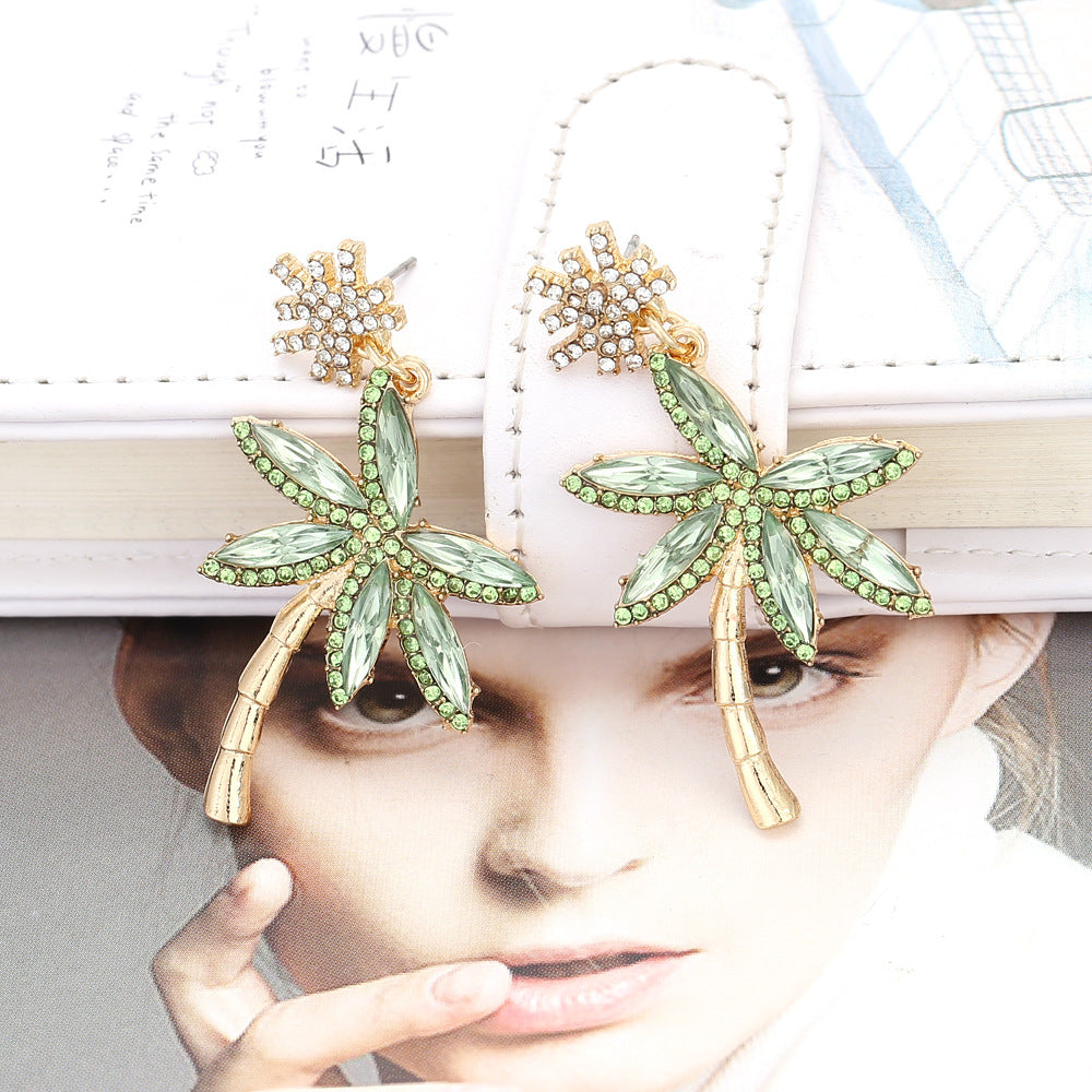 Women's Trendy Coconut Tree Colorful Zinc Alloy Elegant Fashion Personality Ear Rings