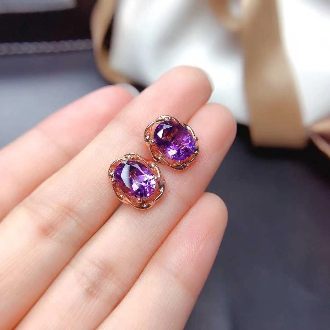 Women's Simple Fresh Simulation Red Garnet Sea Blue Topaz Colored Earrings