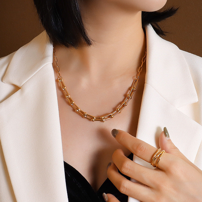 Vachette Clasp Handmade Texture Clavicle Titanium Steel Jewelry Set