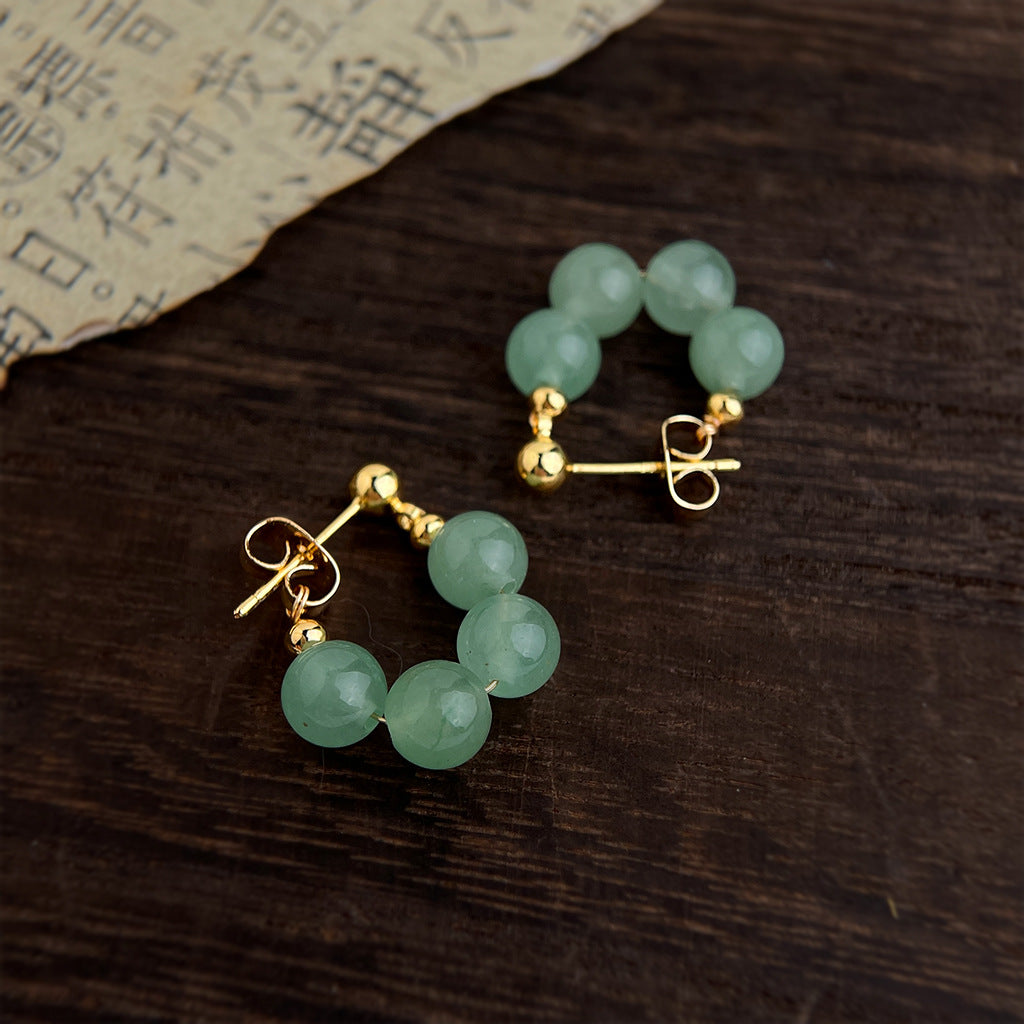 Women's Chinese Style Green Aventurine Artistic Vintage Handmade Ethnic Ancient Clothing Earrings