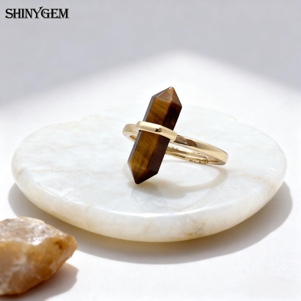 Women's Crystal Column High-grade Double-pointed Hexagonal Prism Ring