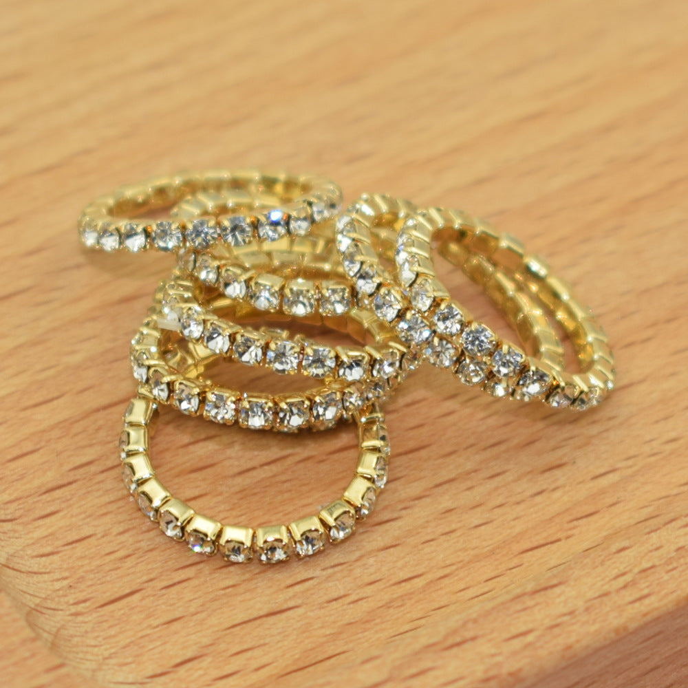 Korean Style Single Row Rhinestone Elastic Mixed Ring