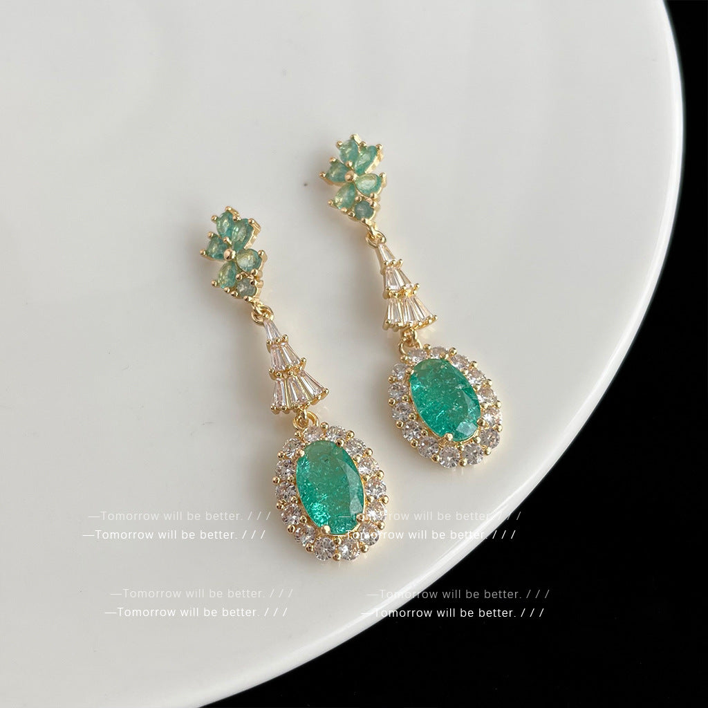 Gold Electroplated Colored Gems Zircon Design Earrings