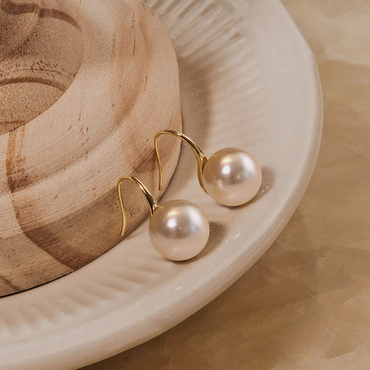 Women's Sterling Sier Pearl Classic Round White High-heeled Shoes French Ear Hook